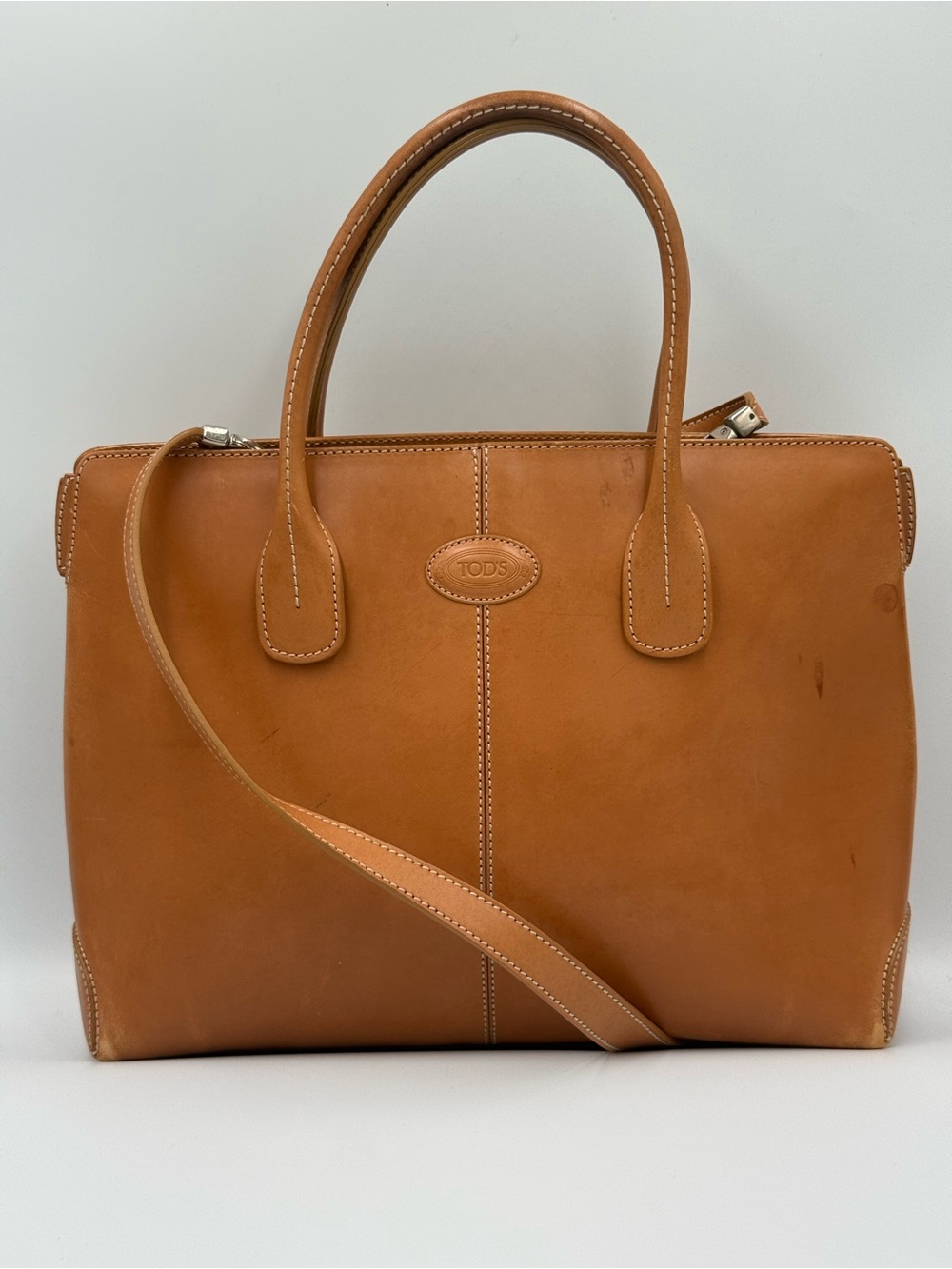 TOD'S Vintage Leather Satchel Bag - Classic Top Handle Shoulder Bag